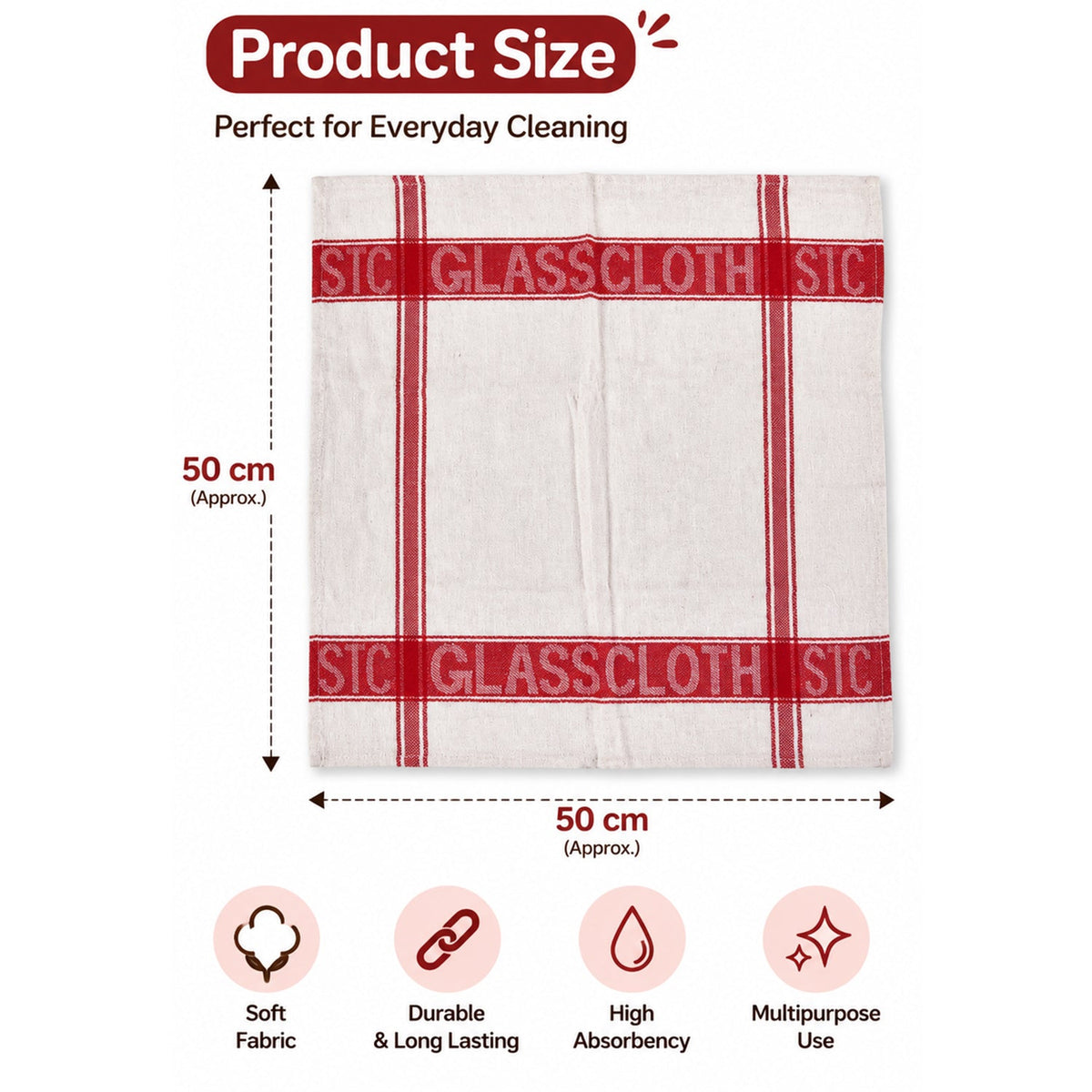 Soft Absorbent Cotton Hand Towel Set For Kitchen Bathroom (3 Pc 50 X 50 Cm)