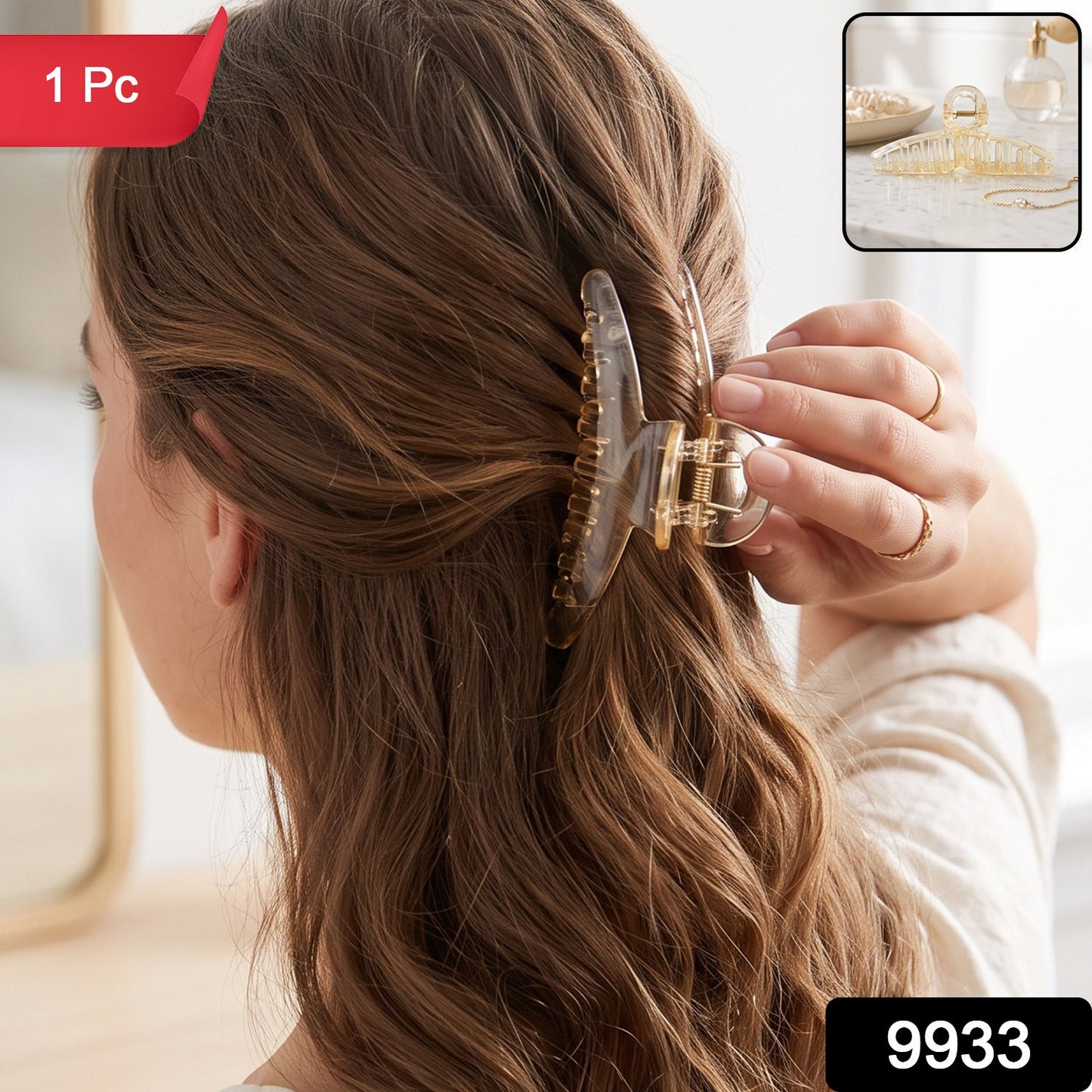 Transparent plastic hair clip by Wukusy, claw style for women, shown in close-up on a white background.