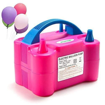 Wukusy 1599 portable dual nozzle electric balloon blower pump with handle and control buttons, designed for inflating balloons efficiently.