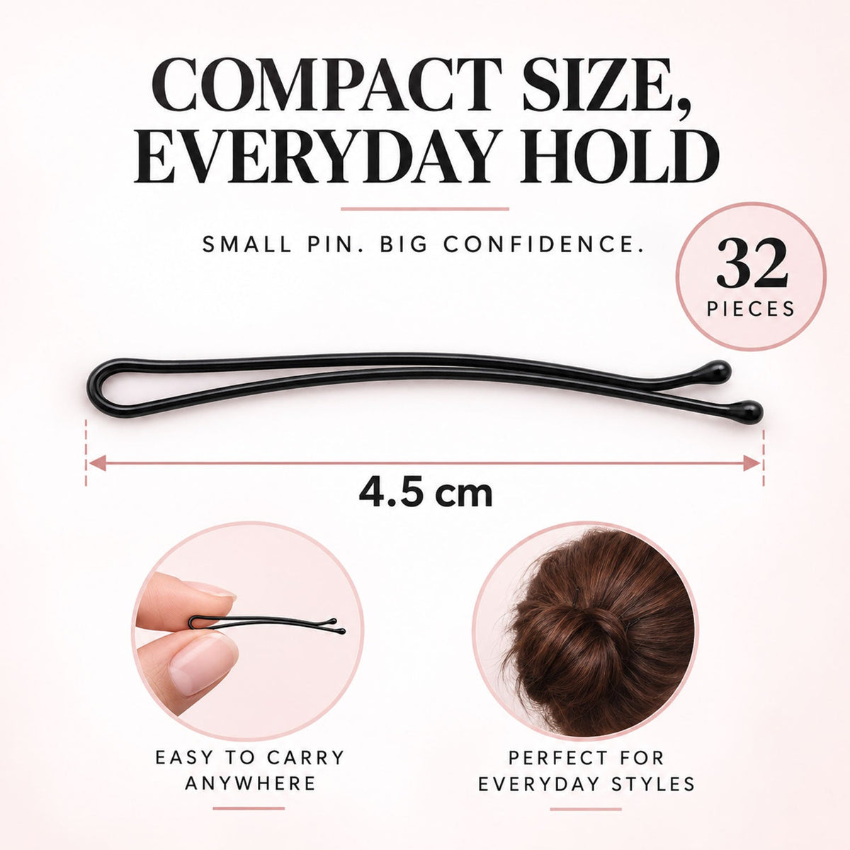 Metal Bobby Hair Pins With Rounded Tips For Buns And Daily Hairdos (32 Pc Set)