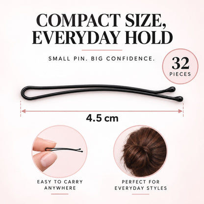 Metal Bobby Hair Pins With Rounded Tips For Buns And Daily Hairdos (32 Pc Set)