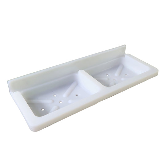 Wukusy wall-mounted double compartment soap and sponge holder for bathroom or kitchen, made of durable plastic.
