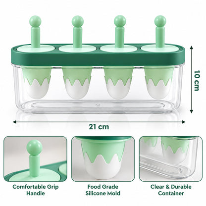 Wukusy ice cream candy popsicle maker with four reusable molds and sticks in a transparent container, ready for homemade frozen treats.