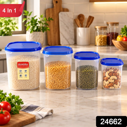 Set of four Wukusy plastic food storage containers with covers for kitchen organization, perfect for storing leftovers and snacks.