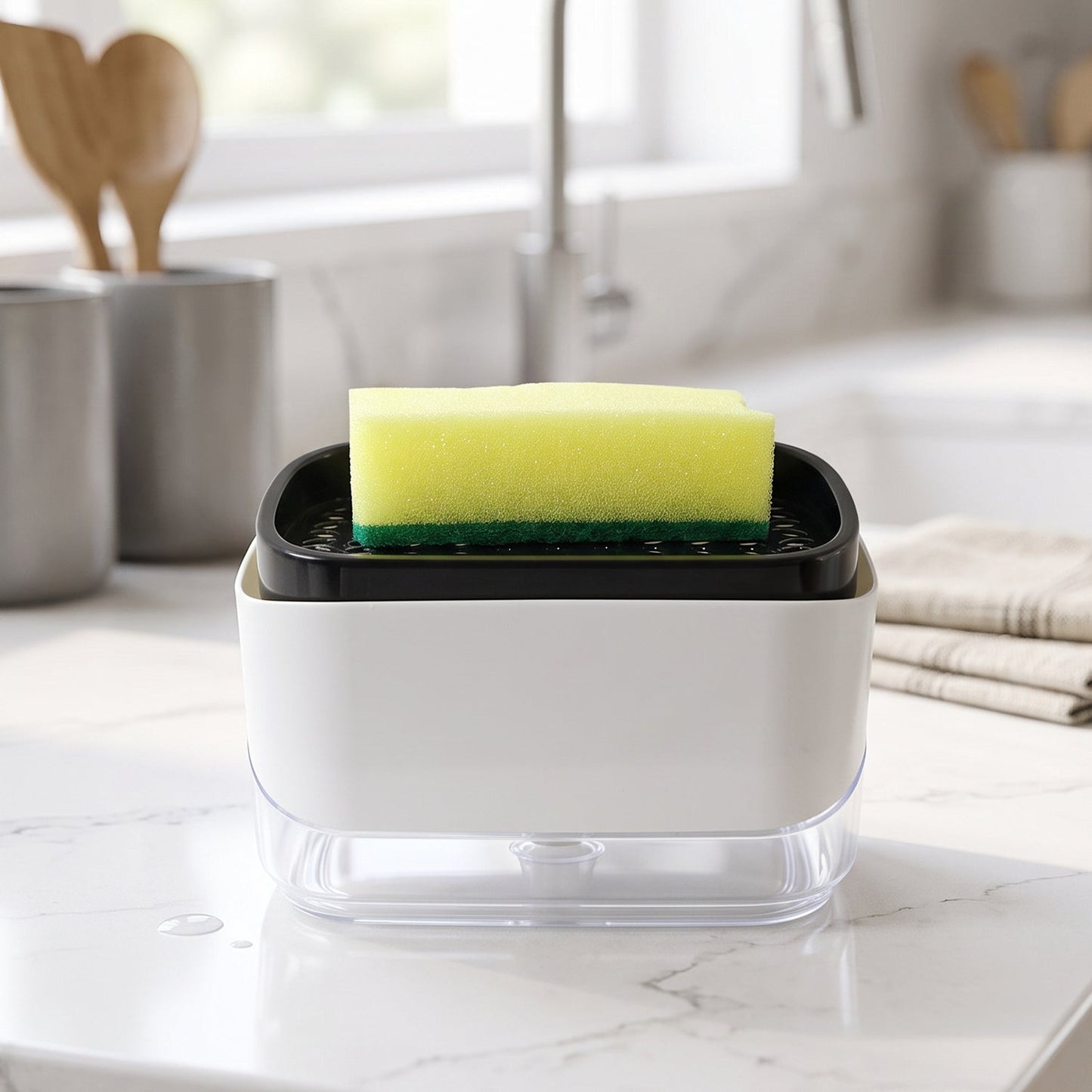 2 In 1 Press Soap Pump Dispenser With Sponge Holder For Kitchen Sink (1 Pc)