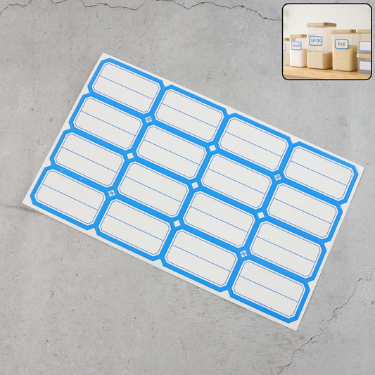 Self-adhesive label stickers on a sheet, Wukusy brand, with colorful, customizable labels for organizing and branding.