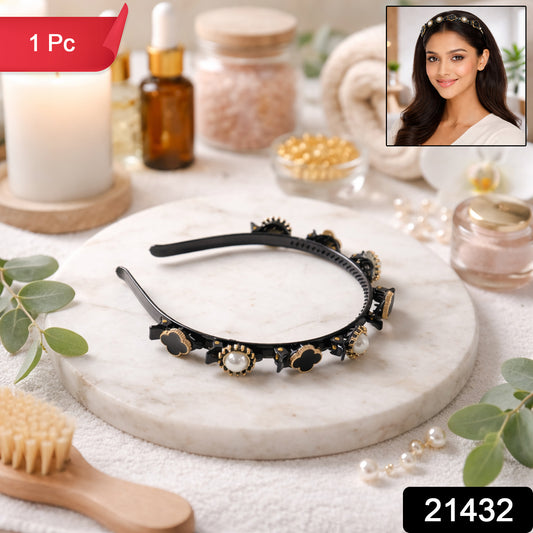Black and gold finish decorative headband by Wukusy featuring stylish design and elegant hair band detail.