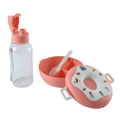 Kids Plastic Divided Lunch Box With Water Bottle For School (2 Pc Set)