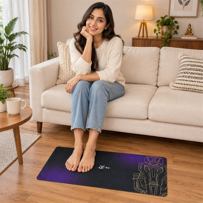 Purple and black gradient bath runner with gold line art design, non-slip mat, 70x30 cm, by Wukusy for bathroom decor.