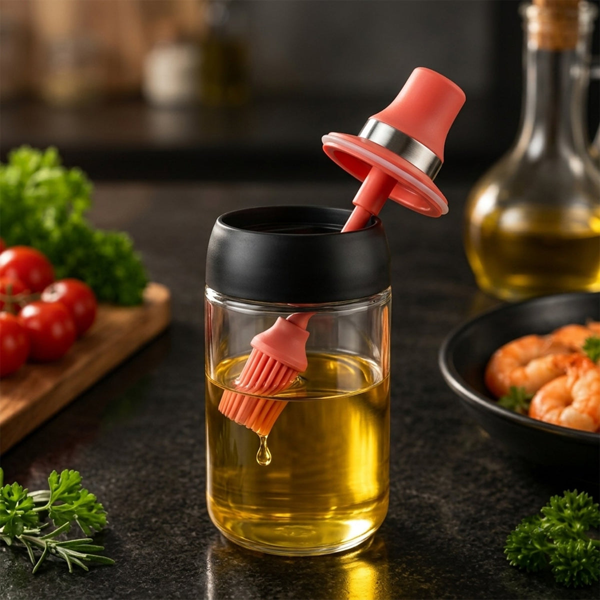 250 Ml Glass Oil Dispenser Bottle With Silicone Brush For Kitchen Cooking (1 Pc)