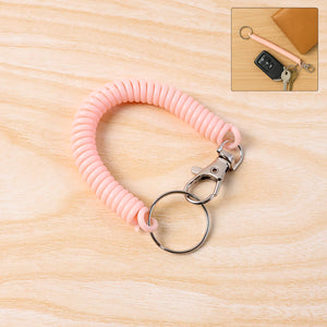 Elastic Spiral Coil Keychain Bracelet With Metal Key Ring And Clip Hook (1 Pc)