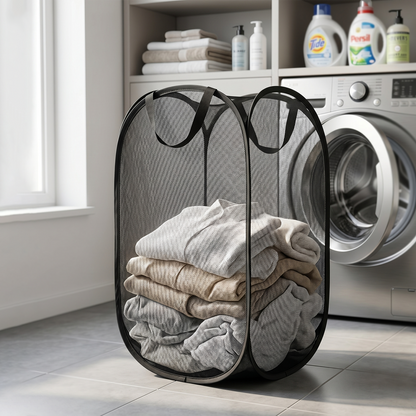 Large Foldable Mesh Laundry Basket Durable Clothes Hamper (1 Pc 36x36x60cm)