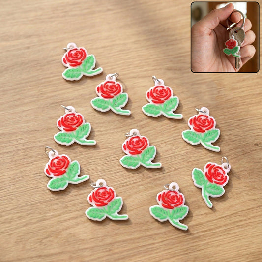 Set of 10 Wukusy rose flower design bag charm keychains with colorful, decorative floral accents for bags and keys.