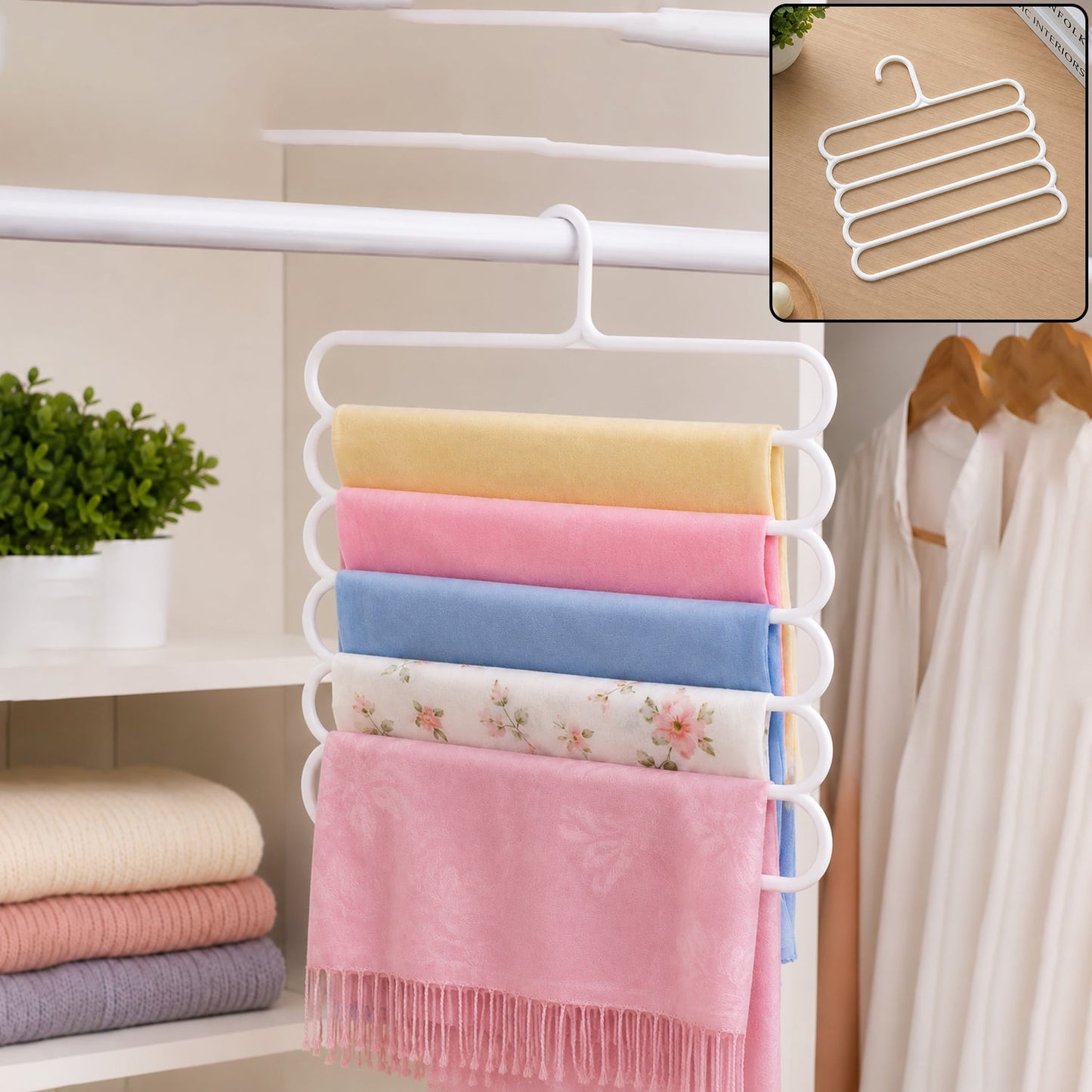 Large 5 In 1 Plastic Multipurpose Clothes Hanger For Scarves  Trousers (1 Pc)
