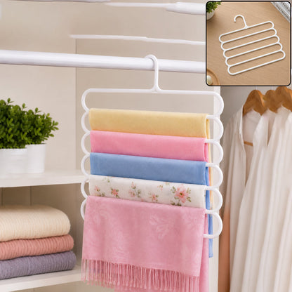 Large 5 In 1 Plastic Multipurpose Clothes Hanger For Scarves  Trousers (1 Pc)