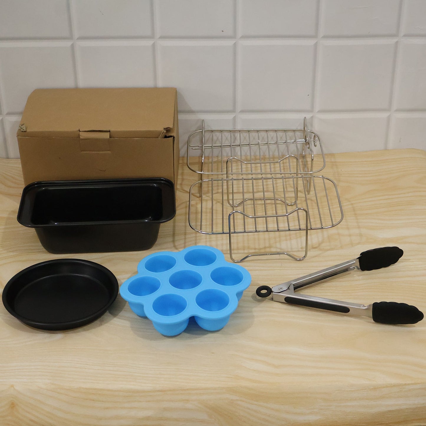Complete Air Fryer Accessories Combo With Racks Pans Tongs And Skewers (1 Set)