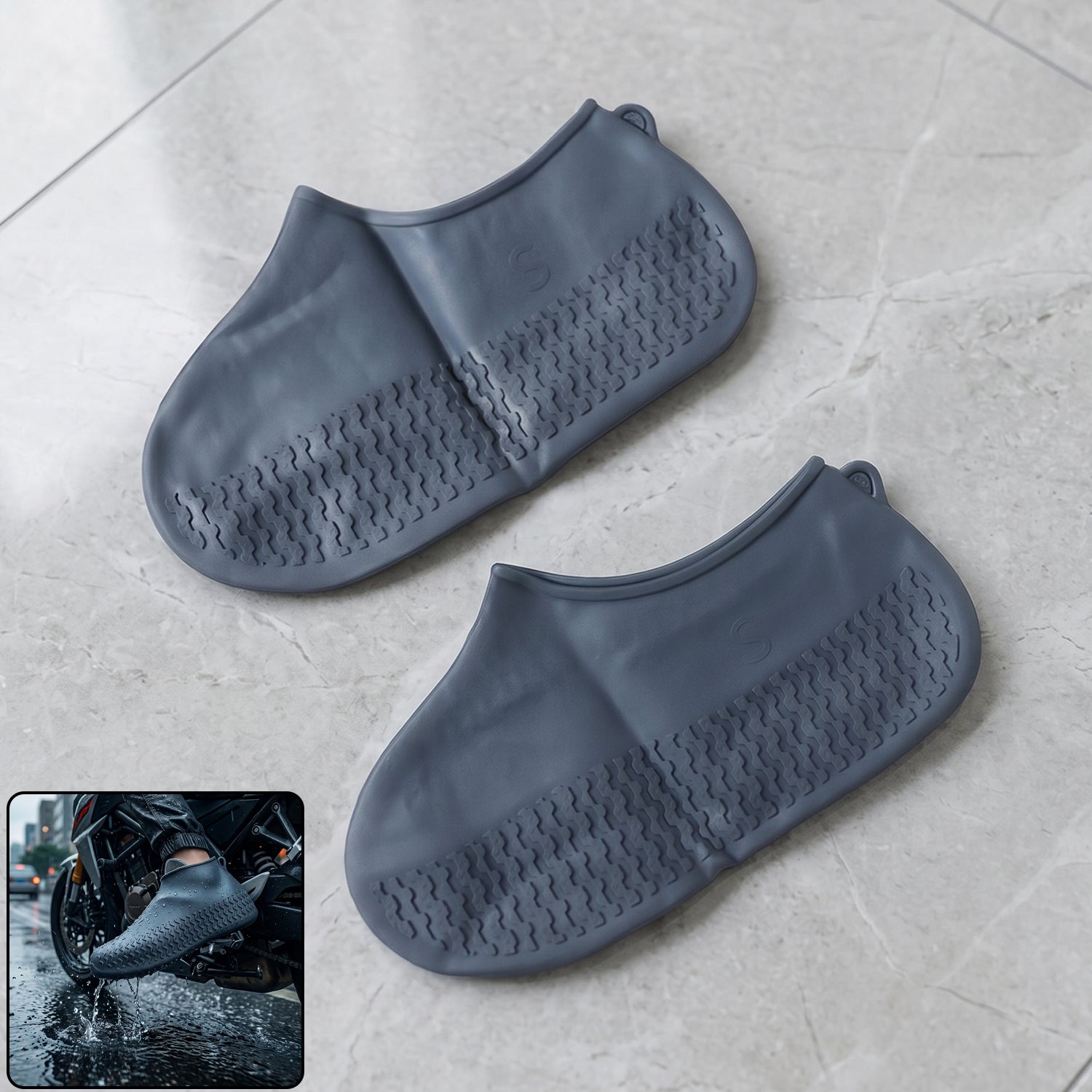 Waterproof Silicone Rain Shoe Cover 23 Cm Small Anti Slip Navy Blue (1 Pair)