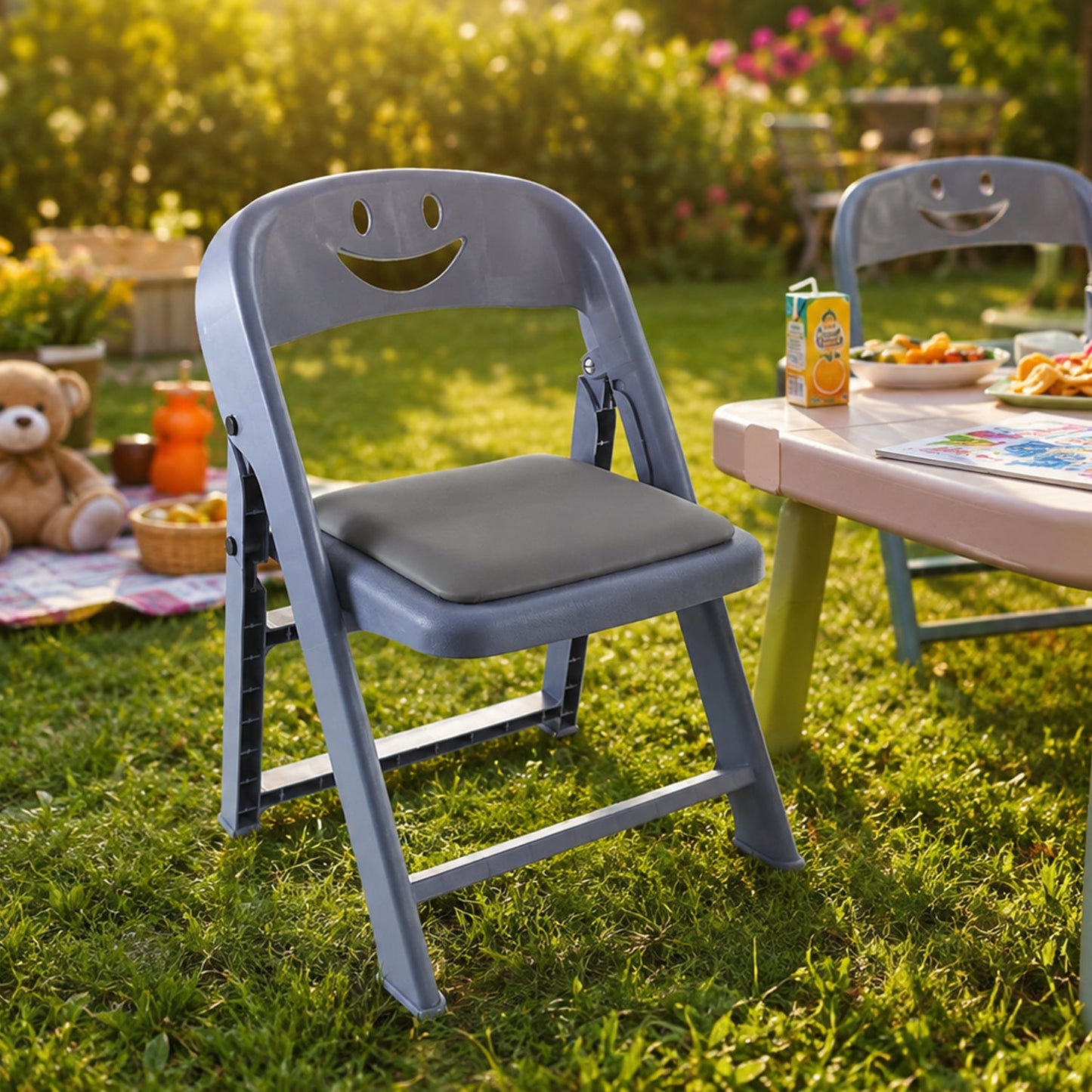 Portable Plastic Foldable Kids Chair With Cushion For Home Study Seating (1 Pc)