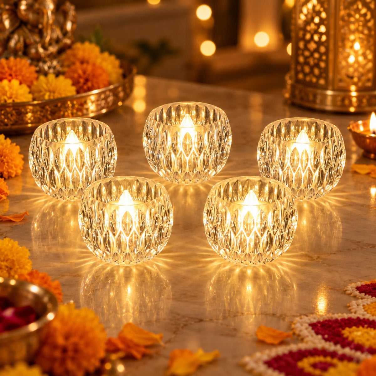 Wukusy crystal-style LED decorative candles, 5-piece set for festive tabletop decor