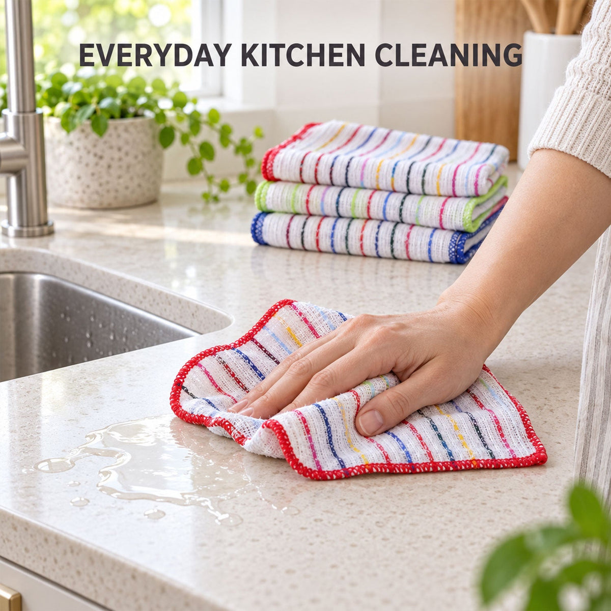 Checked Cotton Dish Cleaning Cloth Set For Kitchen Use (6 Pc 28 X 28 Cm)