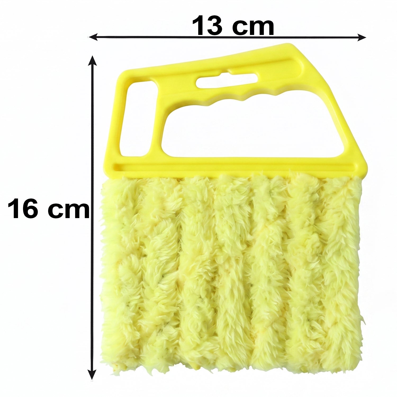 Wukusy microfiber blind cleaner duster brush for window blinds and AC vents, shown in use with dust removal on slats.