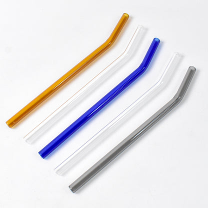 Set of five clear reusable glass drinking straws from Wukusy, ideal for home and kitchen use.