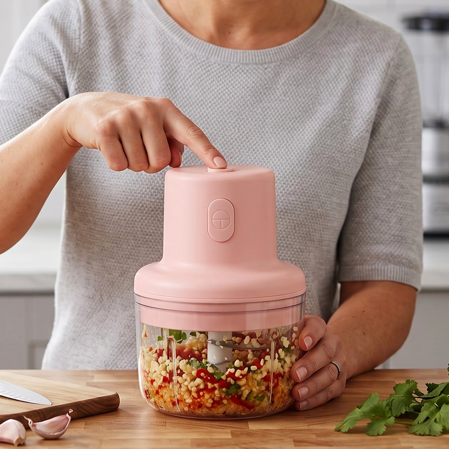Usb Rechargeable Mini Garlic Chopper 100ml With Dual Blade And Clear Bowl (1 Pc)