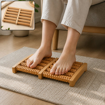 Manual Wooden Dual Foot Roller Massager With Textured Rollers For Home (1 Piece)