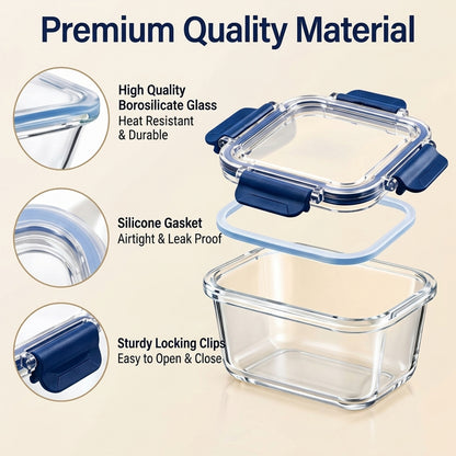 Wukusy 320ml square glass food storage container with Smart Lock lid