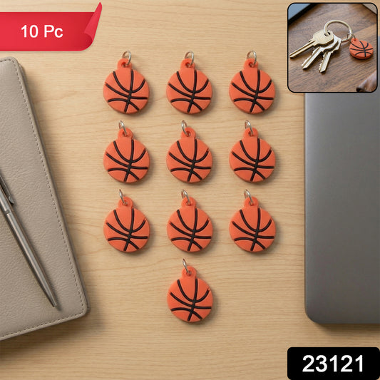 Set of 10 basketball design bag charm keychains by Wukusy, featuring colorful basketball patterns and playful accessories.