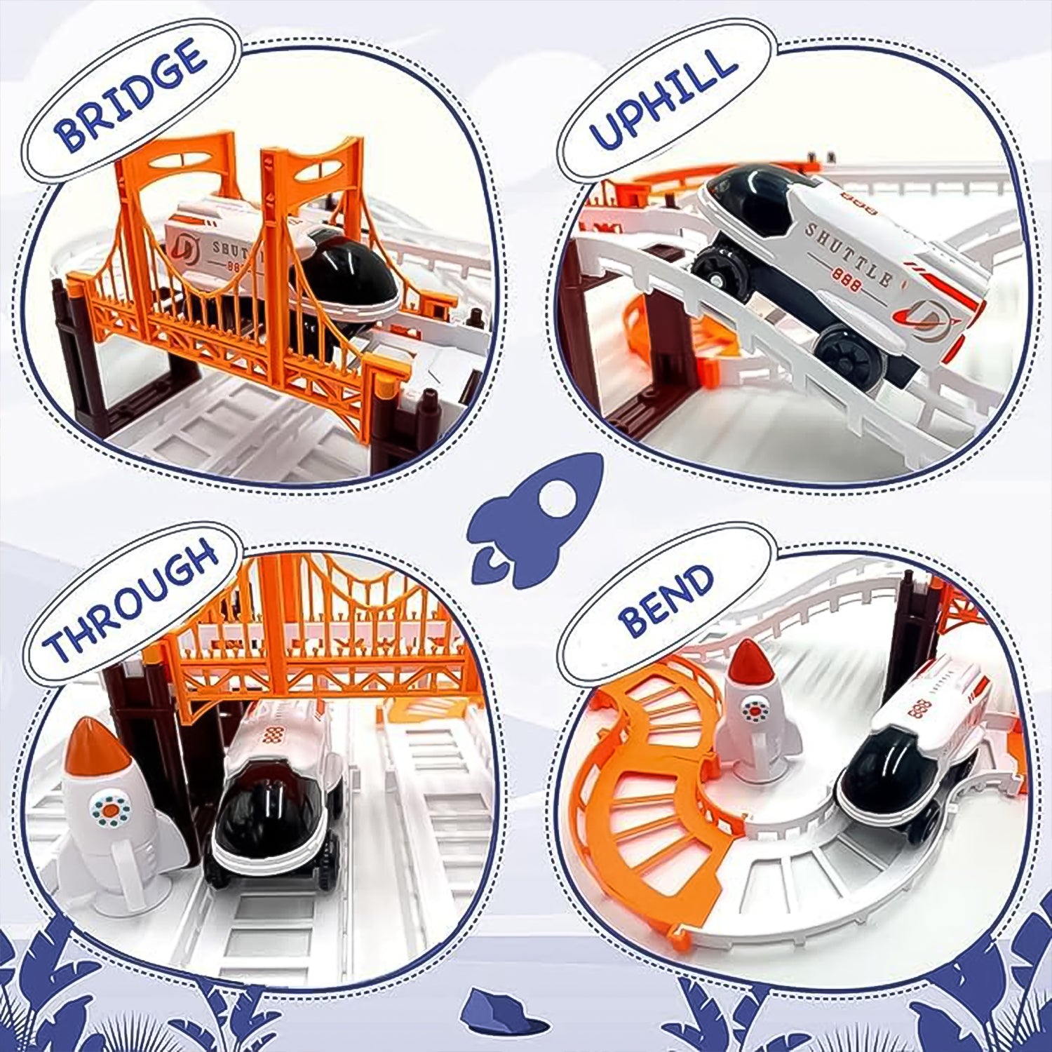 Wukusy Outer Space Race Track Set for kids toys featuring colorful space-themed race cars and a galaxy-inspired track layout.