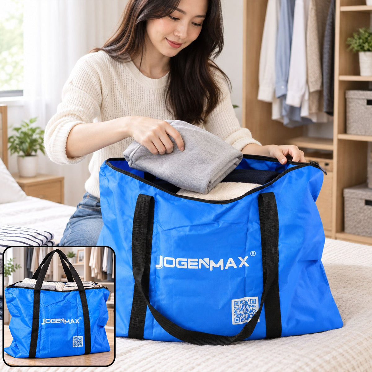 Wukusy multipurpose zipper carry bag with webbing handles, 50x63 cm, used for storage and organization.