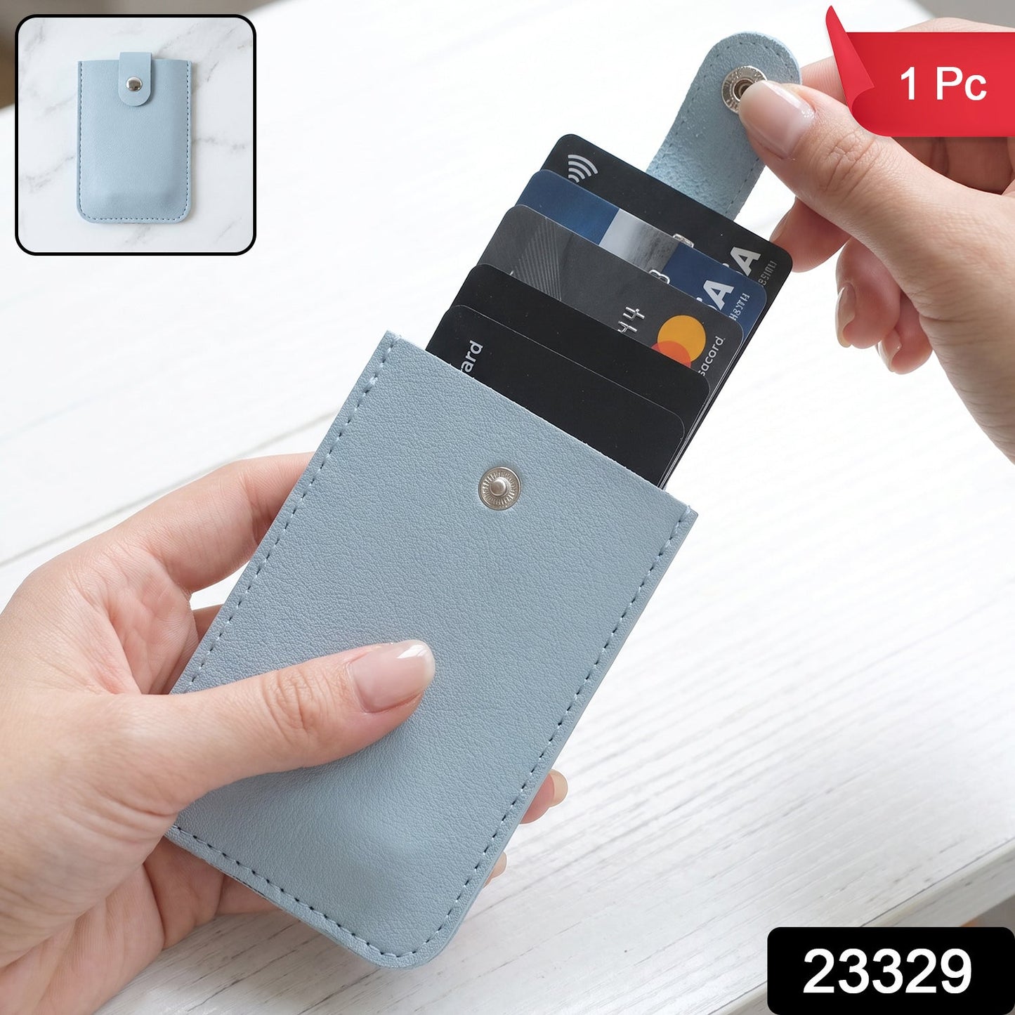 Pu Leather Snap Button Pull Out Card Holder Wallet Slim Multi Card (1 Pc)
