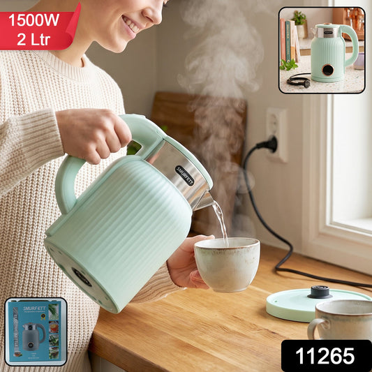 Wukusy 2L electric kettle with 1500W power for tea, coffee, milk, and hot water, shown with the kettle on a kitchen countertop