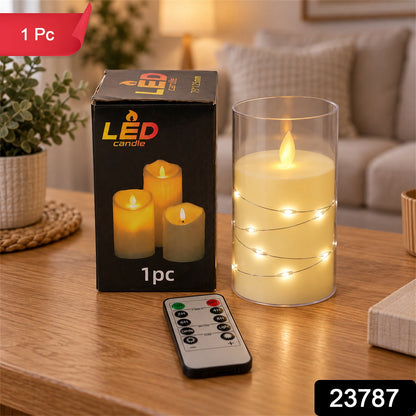 Flameless Led Candle With Remote And Light Wire For Home Table Decor (1 Pc)