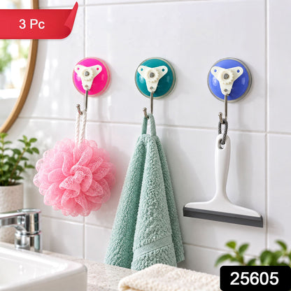Wukusy suction cup snap wall hooks, 3-piece set for bathroom and kitchen storage