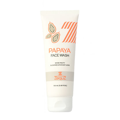 Wukusy Zequz Papaya Face Wash in 100ml bottle, showing the product label and clear packaging for healthy skin cleansing.