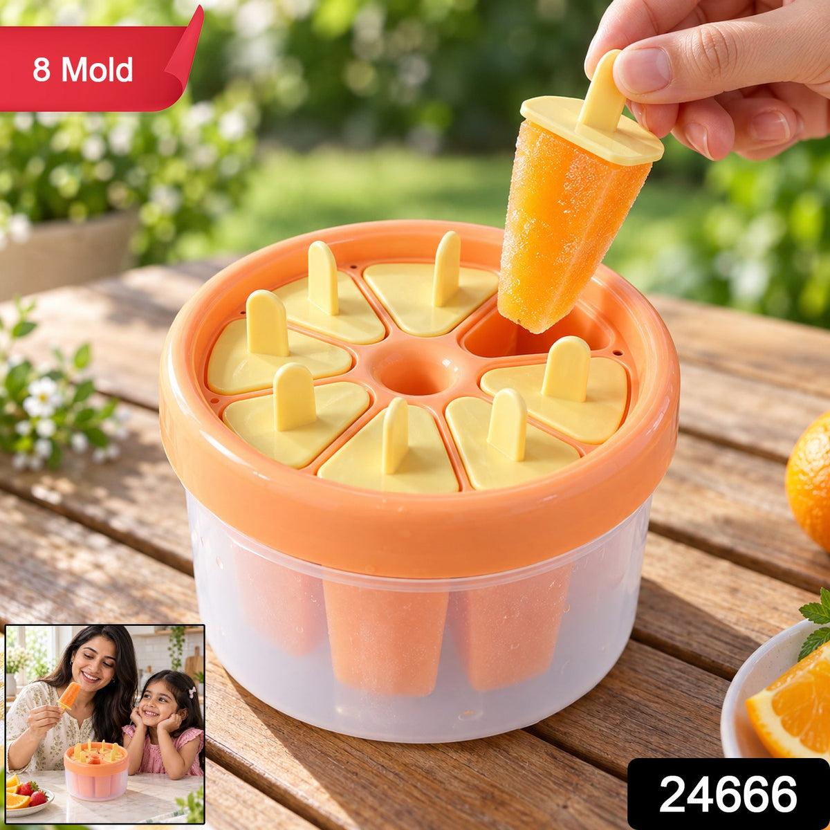 Wukusy plastic round ice cream candy mold with reusable sticks for making frozen pops, featuring 8 molds for homemade treats.