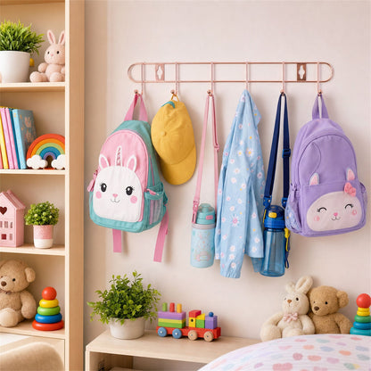 Rose Gold Metal Wall Mounted 6 Hook Rail Rack For Towels Utensils Coats (1 Pc)