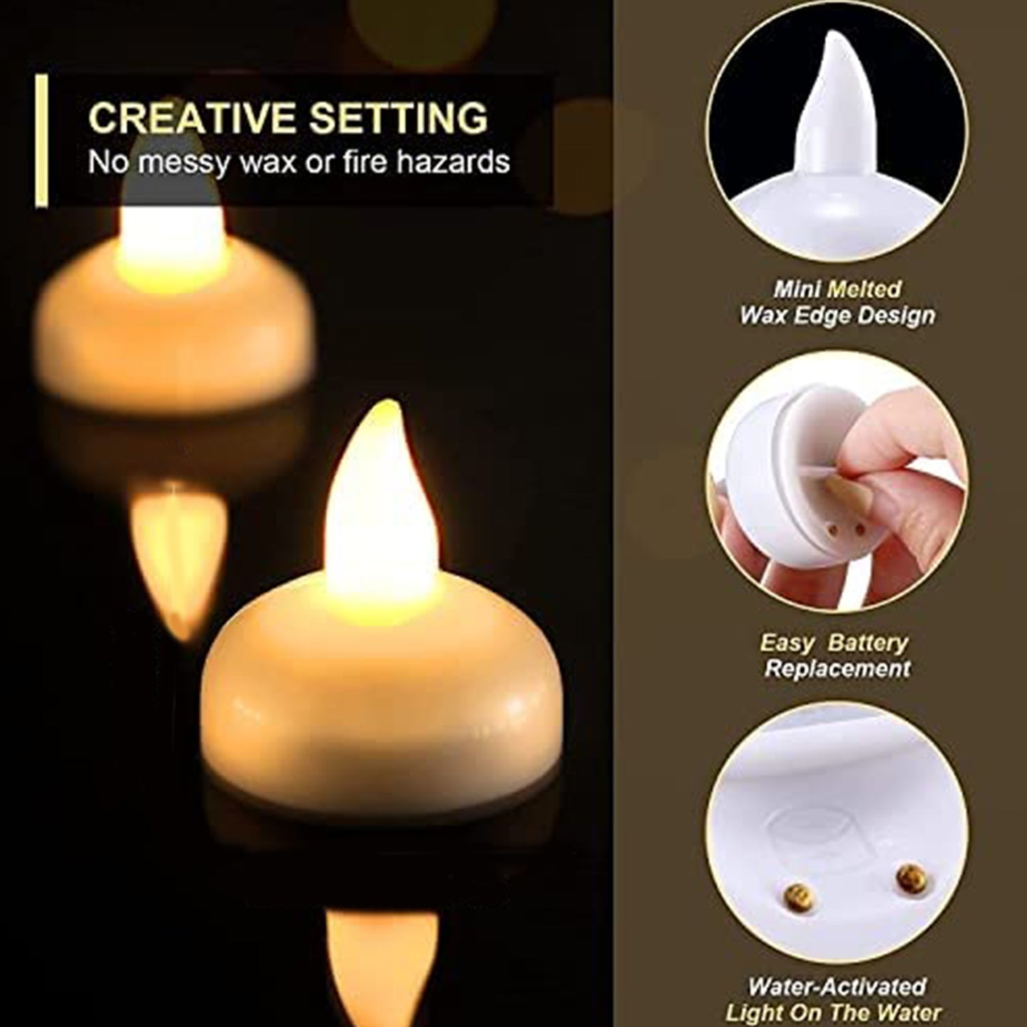 Wukusy 6432 set of 12 flameless floating tea light candles for home decor, ideal for weddings and decorative displays