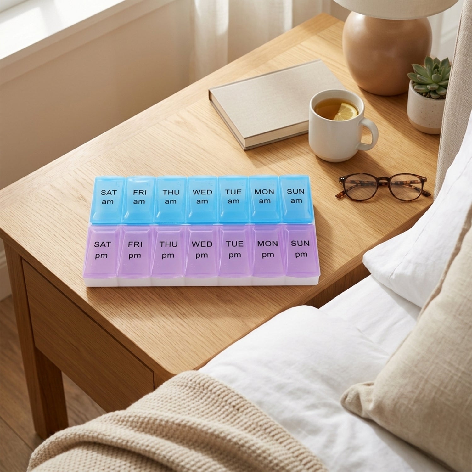 14 Grid Am Pm Weekly Pill Box Organizer For Morning And Evening Dose (1 Pc)