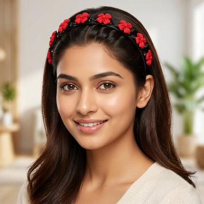 Decorative Floral Headband With Built In Mini Claw Clips Hair Band 1 Pc