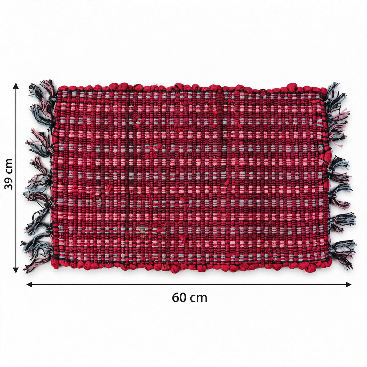 Decorative Woven Floor Mat With Check Pattern And Tassel Fringe For Doors (1 Pc)