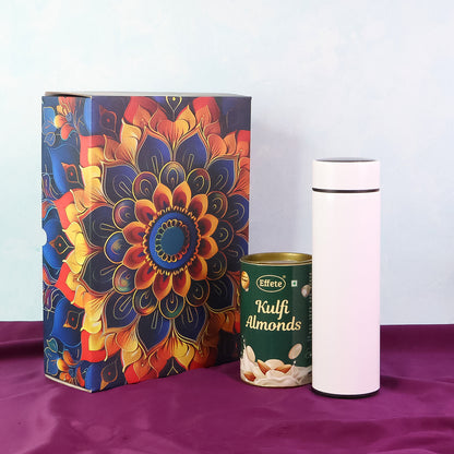 Effete Kulfi Almonds Gift Hamper Golden With Bottle (2 Pc Set)