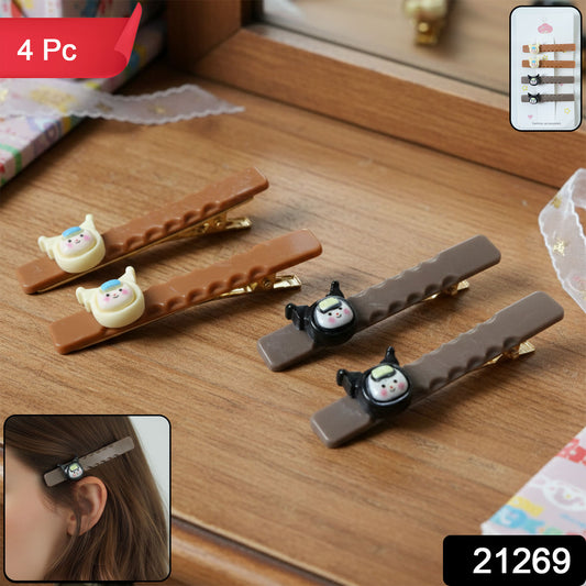 Set of four cute character decorative hair clips by Wukusy featuring colorful, playful designs for kids' hair accessories.