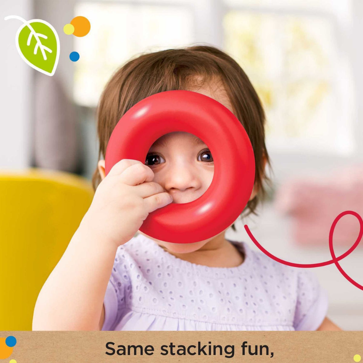 Wukusy 8015 plastic baby kids teddy stacking ring set with nine colorful rings for educational play and developmental fun.