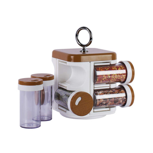 Set of 8 Wukusy Storewell plastic spice racks with multiple compartments for organized kitchen storage.
