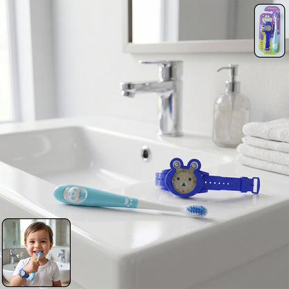 2 In 1 Kids Toothbrush With Cartoon Watch Toy (2 Pc Set)