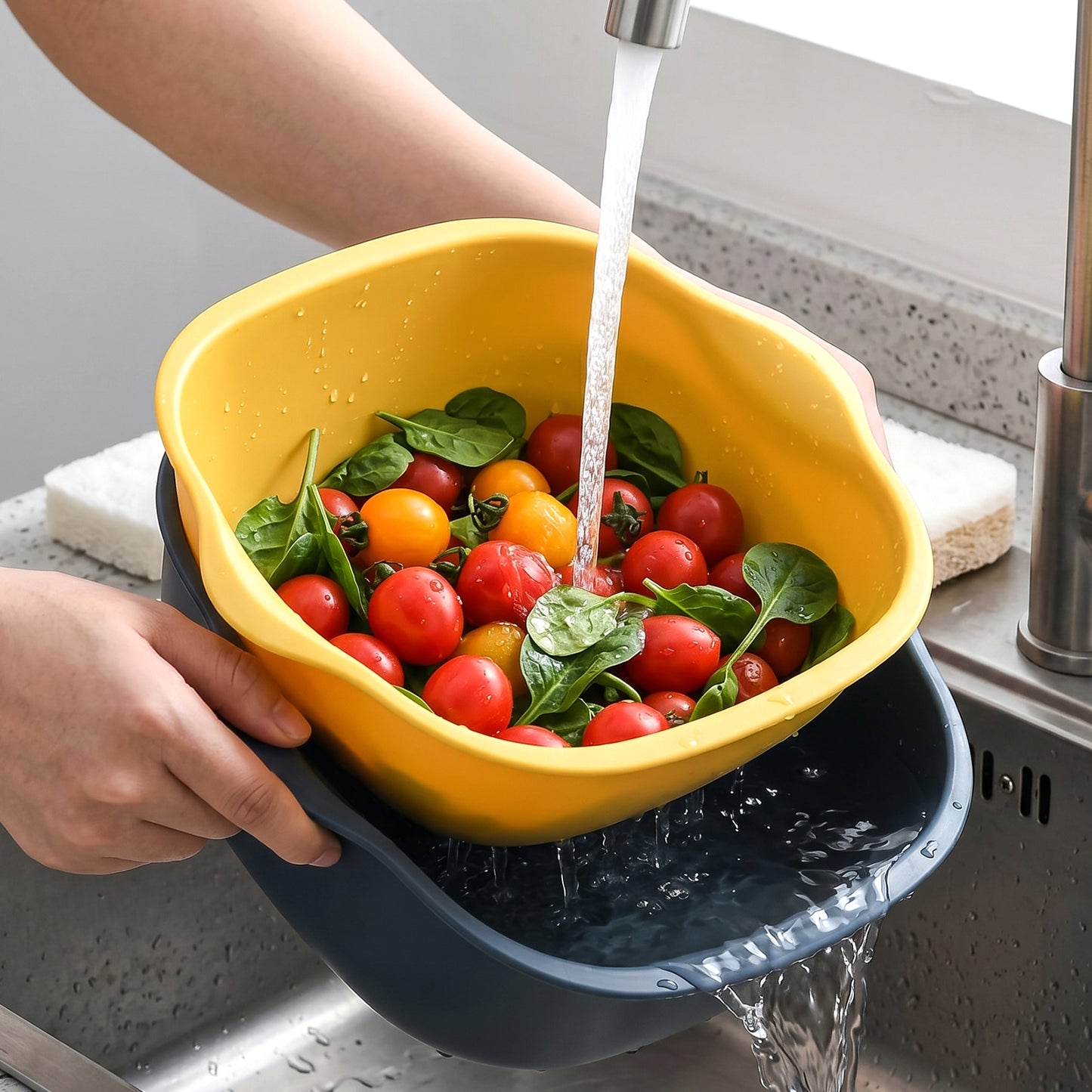 2 In 1 Multipurpose Plastic Washing Bowl With Drain Basket (1 Pc)