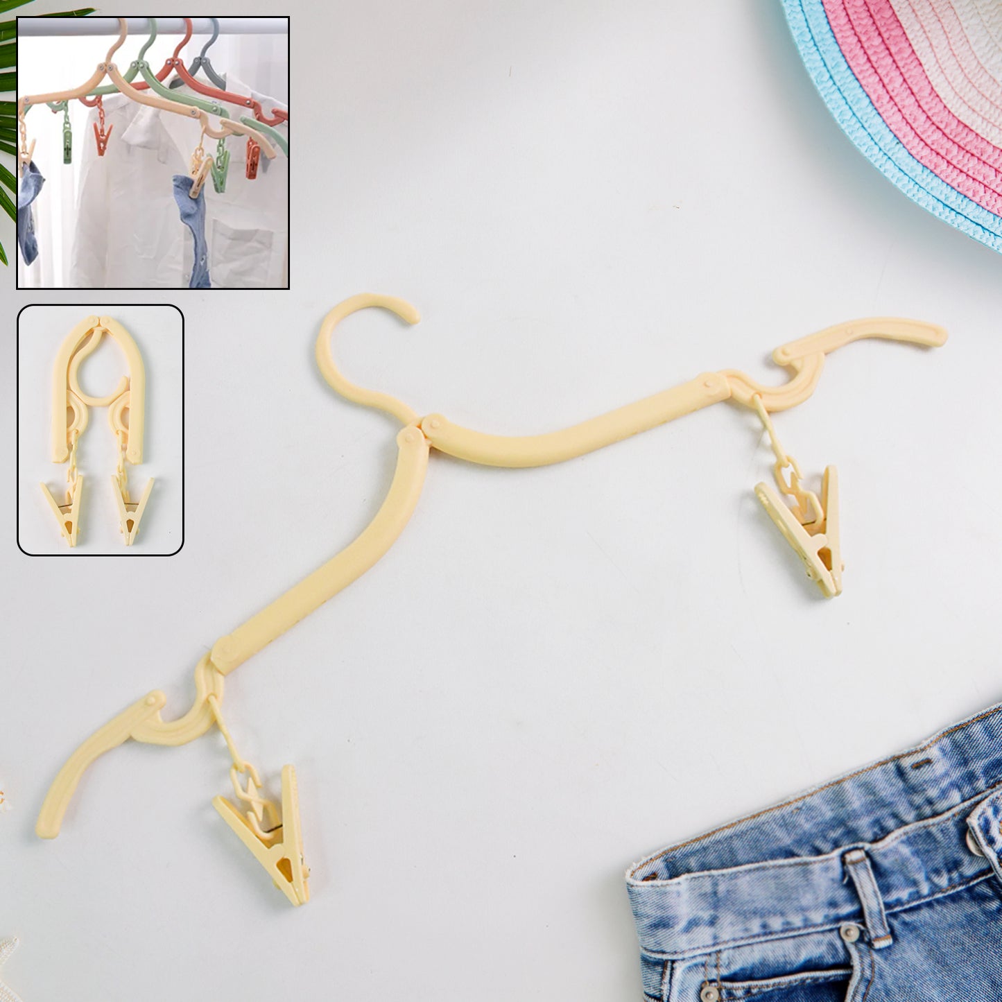 Multipurpose Foldable Cloth Hanger With Dual Clips (1 Pc)